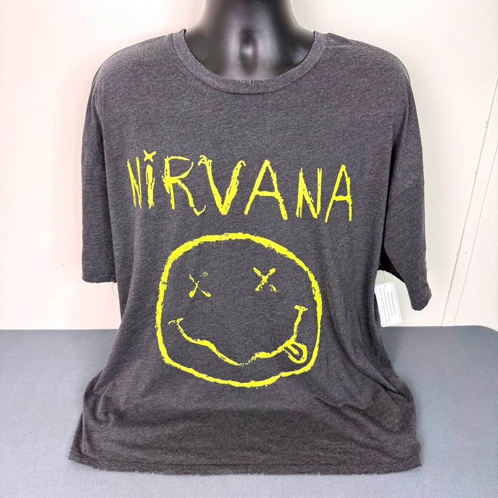 Nirvana T-Shirt Mens XL Live 93 Tour Graphic Smiley Face Gray Distressed Boxy